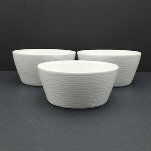 Noritake WoW Soup Cereal Dessert Bowls White on White Textured Rings Bowls
